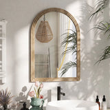 HOMCOM Modern Wall-Mounted Mirror, Arched Wall Mirror with Grooved Edge for Living Room, Entryway