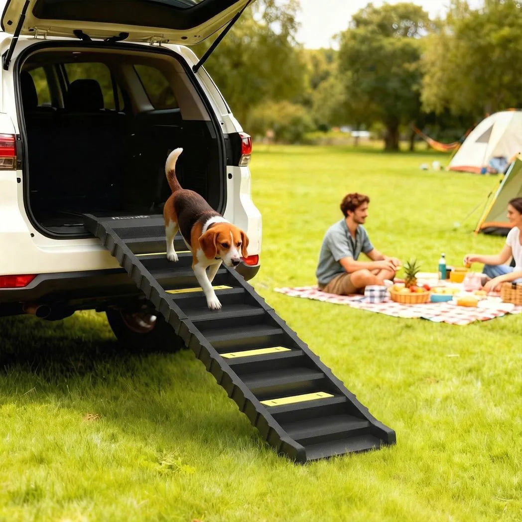 PawHut Folding Dog Car Ramp with 10 Anti-Slip Steps, 154cm – Pet Stairs for Cars, Trucks & High Beds, Black