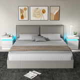 HOMCOM Set of 2 White Bedside Tables with LED Light and 2 Drawers – High Gloss Nightstands for Bedroom