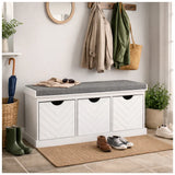 HOMCOM 3-Drawer Padded Shoe Storage Bench with Washable Linen-Look Cushion – 105 cm, White