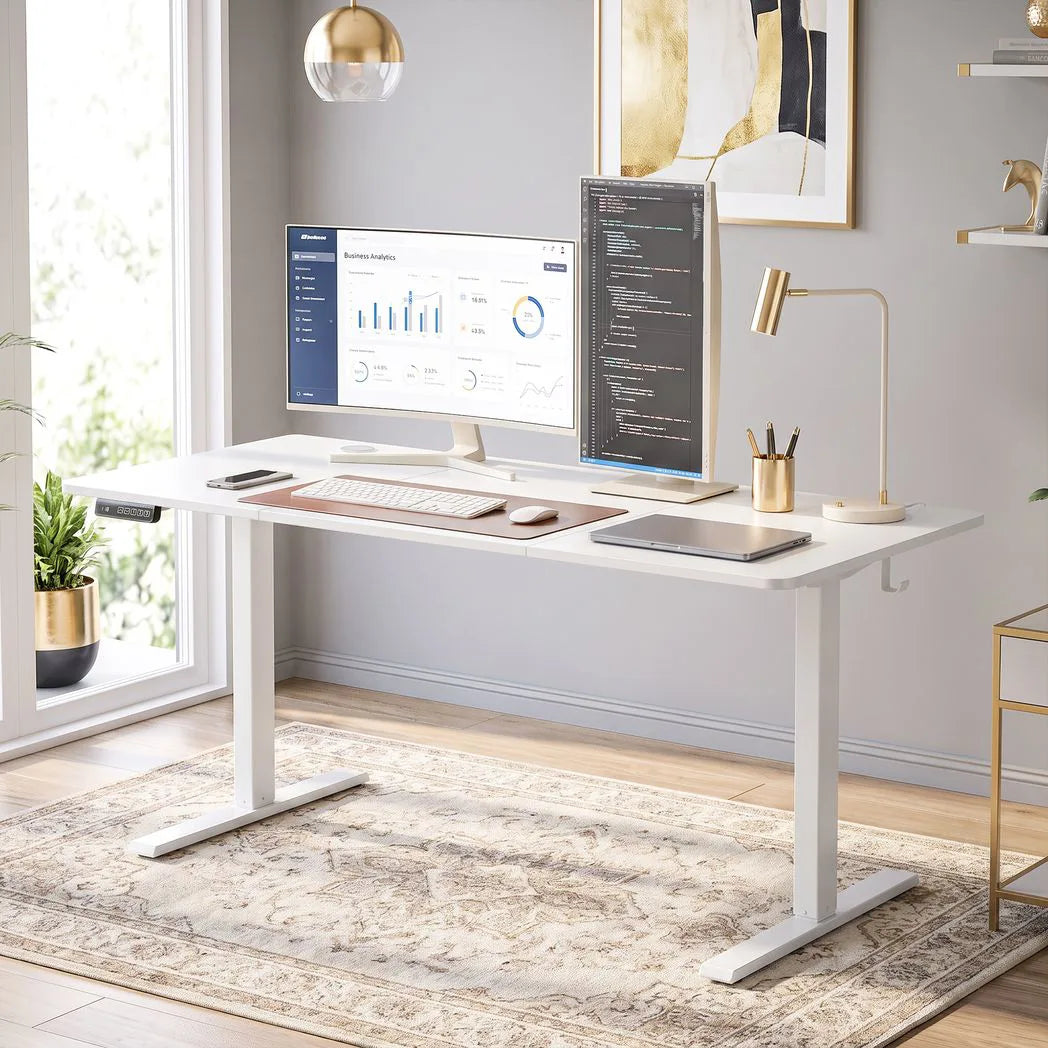 HOMCOM Electric Standing Desk with Memory Control, 140 x 60cm Height Adjustable Sit Stand Desk, LED Display, White