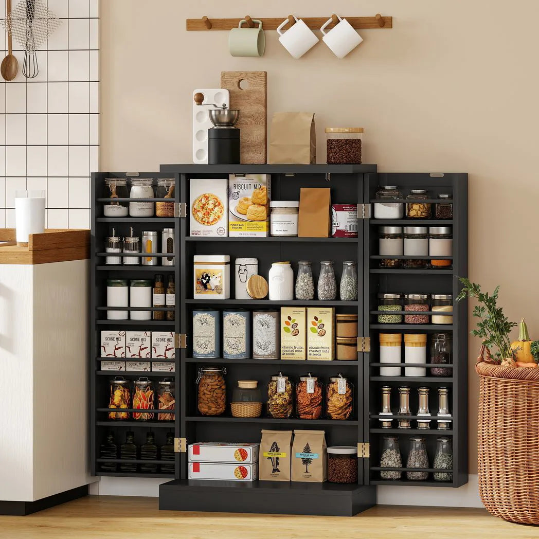 HOMCOM Freestanding Kitchen Pantry Cabinet with Door Racks and Adjustable Shelves, Black