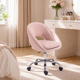 HOMCOM Velvet Desk Chair with Height-Adjustable Seat and Swivel Wheels – Modern Home Study Office Chair, Pink