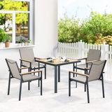 Outsunny 5 Piece Garden Dining Set with Tempered Glass Table and 4 Armchairs, Khaki