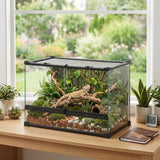 PawHut Reptile Glass Terrarium with Stone Background, Front Ventilation and Knob Lock, 50 x 30 x 35 cm, Black