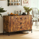 HOMCOM Modern Rustic Sideboard with 2 Cupboards and 3 Drawers – Kitchen Storage Cabinet with Metal Legs, Brown