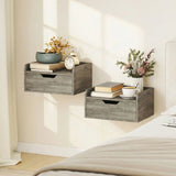 HOMCOM Set of 2 Floating Nightstands with Drawer, Wall-Mounted Bedside Tables – Bedroom Storage, Grey Wood Effect