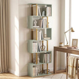 HOMCOM S-Shaped 6-Tier Bookshelf with Anti-Tip Strap – Freestanding Open Display Shelves for Living Room, Light Green
