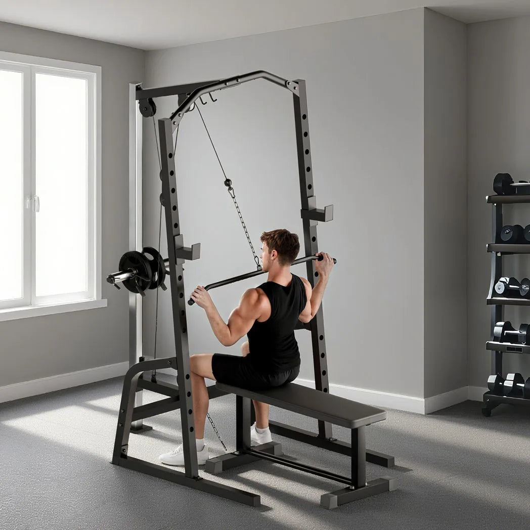 SPORTNOW Power Cage with 15-Level Squat Rack, Cable Pulley System, Lat Pulldown & Pull Up Bar – Home Gym Power Rack