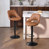 HOMCOM Set of 2 PU Leather Swivel Bar Stools with Backrest and Footrest – Adjustable Height, Brown