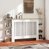 HOMCOM Radiator Cover with Open Storage Shelves and Vertical Slats – Heater Cabinet for Living Room & Hallway, White