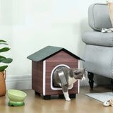 PawHut Insulated Outdoor Cat House with Elevated Base and Cushion – Water-Resistant Cat Shelter, Red-brown