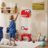 AIYAPLAY 5-in-1 Dinosaur Basketball Set with Adjustable Stand, Golf & Ring Toss – Indoor Kids Sports Toy, Red