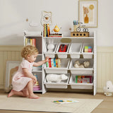 AIYAPLAY Kids Toy Storage Unit with 8 Removable Bins, Shelves & Cabinet – For Ages 3–8, White