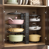 Adjustable 8-Tier Cookware Organiser Rack – Carbon Steel Pan & Pot Storage Holder, Non-Slip Feet, Black
