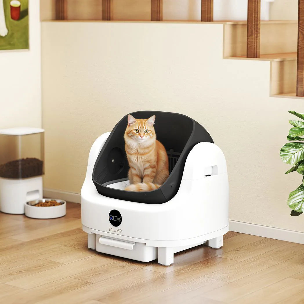 PawHut Self-Cleaning Cat Litter Tray with Top Opening, Infrared Sensors and 8L Waste Bin – Quiet, Automatic