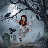 HOMCOM 80 cm Halloween Animated Hanging Creepy Girl on Swing Decoration, Kicking Legs