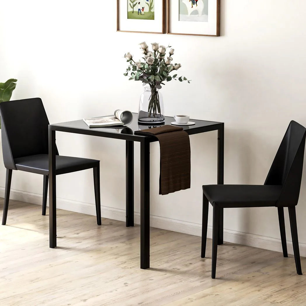 HOMCOM Modern Square Dining Table for 2–4 People with Glass Top and Steel Frame – Small Kitchen Table, Black