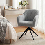 HOMCOM 360° Swivel Accent Chair with Teddy Fleece and Channel Tufting – Curved Armchair, Grey