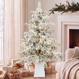 HOMCOM 4ft Pre-Lit Flocked Christmas Tree with 160 Warm White LEDs and 8 Modes – Snow Spruce, Green