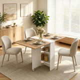 HOMCOM Folding Drop Leaf Dining Table with 2-Tier Shelves and Lockable Wheels – Space-Saving Table for 4, White and Natural