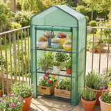 Outsunny Three-Tier Mini Greenhouse with Steel Frame, PE Cover & Roll-Up Door – Portable, Green