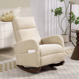 HOMCOM Corduroy Rocking Armchair with Thick Padding, Side Pockets and Rubberwood Feet – Lounge Chair, Beige