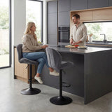HOMCOM Set of 2 Swivel Bar Stools with Back, Adjustable Height and Footrest – Kitchen Island Stools, Grey