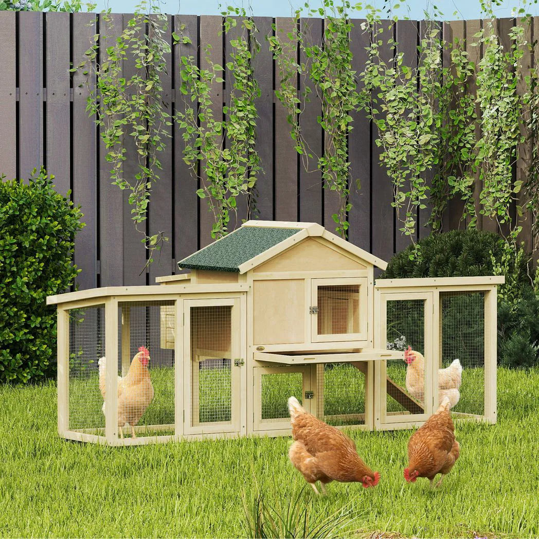 PawHut Large Wooden Chicken Coop with Nesting Box, Runs and Ramp – Two-Level Outdoor Poultry Hen House