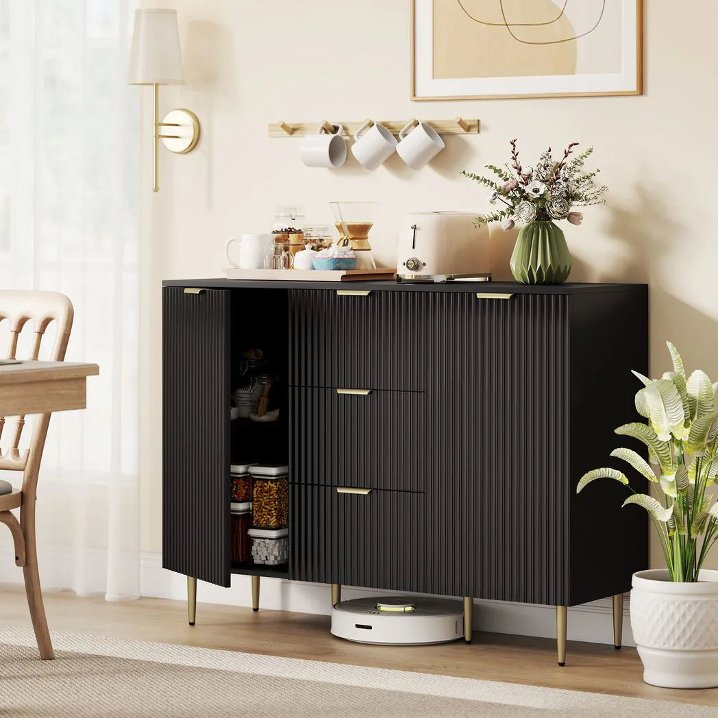 HOMCOM 120cm Sideboard with 2 Doors, 3 Drawers and Adjustable Shelves – Buffet Cabinet and TV Stand, Black