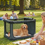 PawHut Soft Dog Travel Crate, 90 x 64 x 64 cm, with Removable Pad and Mesh Windows – Foldable, Army Green