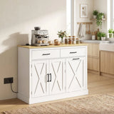 HOMCOM Tilt Out Bin Cabinet with Charging Station, 2 Drawers & Door Racks – Kitchen Island with 57L Hidden Storage, White