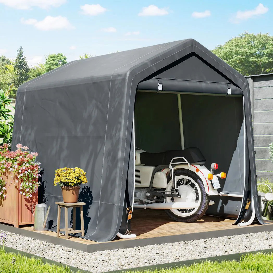 Outsunny 8 x 6.5ft Waterproof Garden Storage Shed Bike Tent with Roll-Up Zipper Door – Dark Grey