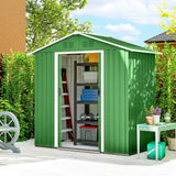 Outsunny 6.5 x 3.5ft Galvanised Metal Garden Shed with Double Doors and Vents, Green