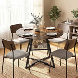 HOMCOM Round Dining Table for 4 with Storage Shelf, 100 cm Industrial Kitchen Table – Metal Z-Legs, Rustic Brown