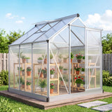 Outsunny 6 x 6ft Polycarbonate Walk-In Greenhouse with Aluminium Frame & Sliding Door – Garden Growhouse, Clear