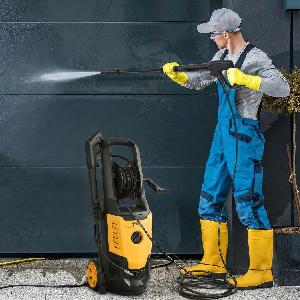 Outsunny 2200W Pressure Washer, 170 Bar with Adjustable Nozzle, Snow Foam Bottle & 6m Hose – Jet Washer, Yellow