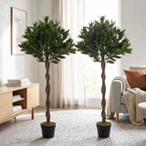 Outsunny Set of 2 Artificial Bay Laurel Topiary Trees with Weighted Pots – Outdoor Faux Plants, 120 cm