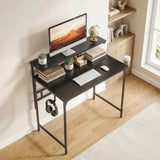 HOMCOM Computer Desk, 80cm Home Office Study Table with Hutch Shelf, Cup Holder & Headphone Hook – Black