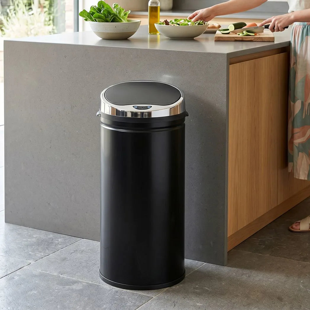 HOMCOM 42L Automatic Motion Sensor Rubbish Bin – Fingerprint-Resistant Stainless Steel Kitchen Bin, Black