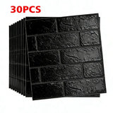 3D Brick Effect Self-Adhesive Foam Wall Stickers, 30/60 Piece Set – Waterproof XPE Wall Panels, Black