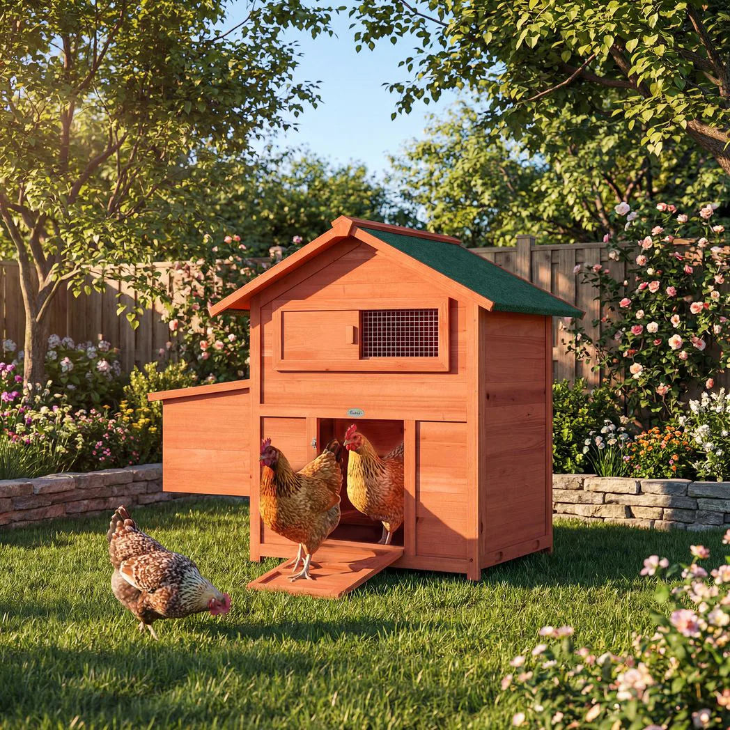 PawHut Wooden Chicken Coop with Nesting Box, Pull-Out Tray, Sliding Window and Waterproof Roof – Hen House