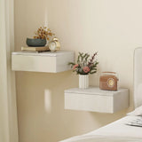 HOMCOM Set of 2 Floating Bedside Tables with High Gloss Finish and Storage Drawer – Wall-Mounted, White