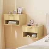 HOMCOM Floating Nightstands Set of 2 with Fluted Drawer and Open Shelf – Wall-Mounted Bedside Tables, Oak