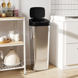 HOMCOM 50L Stainless Steel Sensor Bin with Slim 25cm Width – Hygienic Kitchen Rubbish Bin, Silver Tone