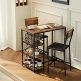 HOMCOM Three-Piece Compact Bar Table Set with 2 PU Leather Chairs and Side Shelves – Brown/Black