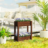 Outsunny 2-Tier Wooden Raised Planter – Elevated Garden Bed on Legs with Liner and Drainage Holes, 70cm