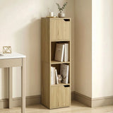 HOMCOM Narrow 4-Tier Bookcase with Open Shelves and Cabinet Doors – Slim Storage Unit, Oak