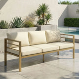 Outsunny 3-Seater Garden Sofa Bench with Cushions, Aluminium Frame, 185 x 66 x 64cm, Cream White