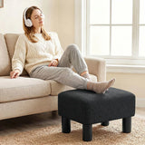 HOMCOM Linen Fabric Footstool Ottoman Cube with 4 Plastic Legs – Padded Bedroom Stool, Black